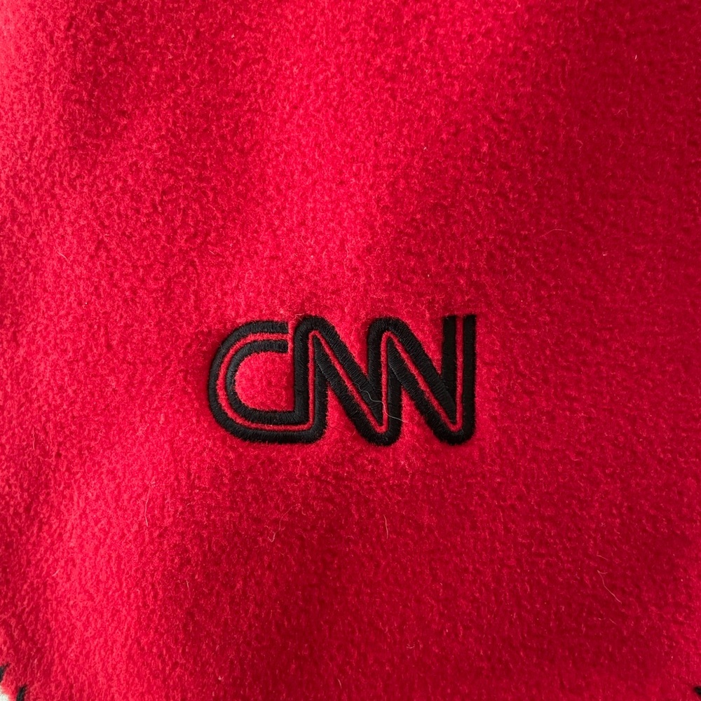 ♥️ CNN Red Fleece Warm Winter SCARF Decorative Black Stitched Edges Non-Pilling